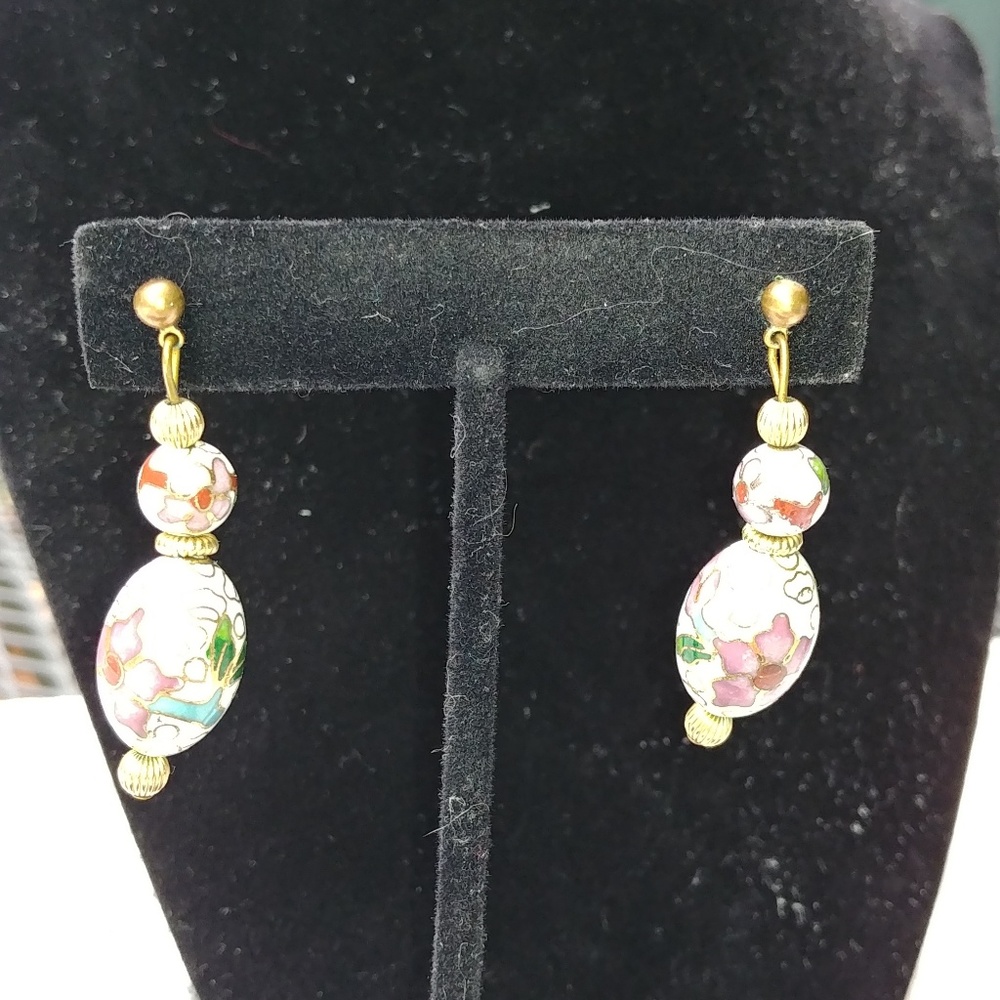 Gold and white cloisinet drop earrings